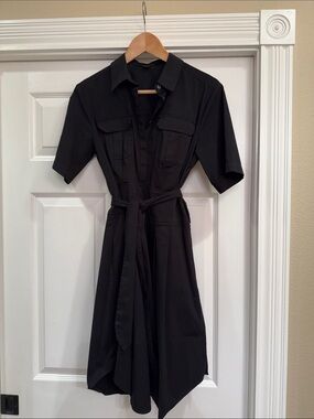 💃Cynthia Steffe Black Short-Sleeve Midi Shirt Dress